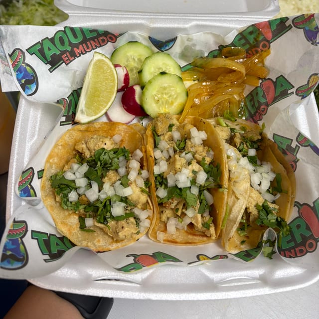 3 Chicken Tacos with Can Drink.