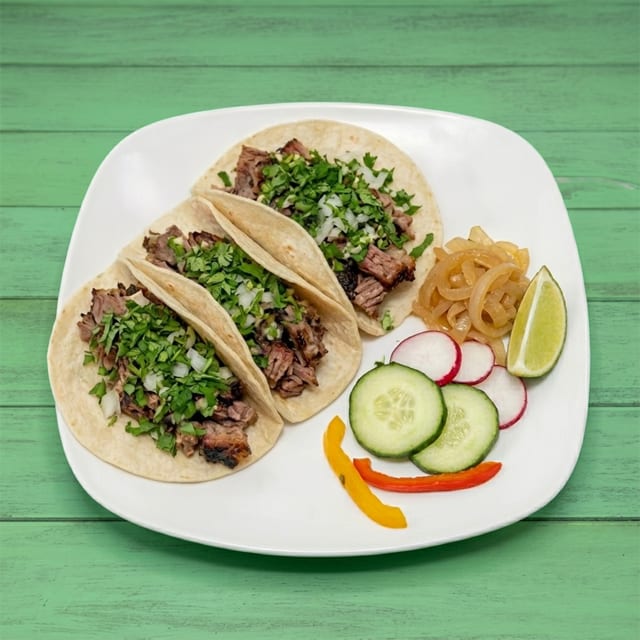 Steak/Asada, Brisket/Suadero Tacos.